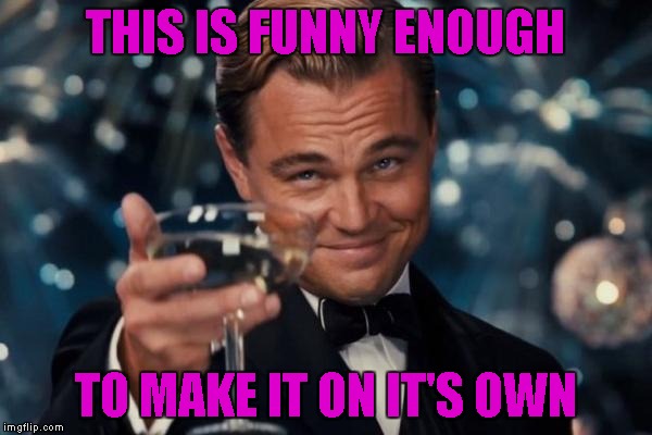 Leonardo Dicaprio Cheers Meme | THIS IS FUNNY ENOUGH TO MAKE IT ON IT'S OWN | image tagged in memes,leonardo dicaprio cheers | made w/ Imgflip meme maker