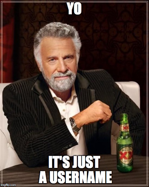 The Most Interesting Man In The World Meme | YO IT'S JUST A USERNAME | image tagged in memes,the most interesting man in the world | made w/ Imgflip meme maker