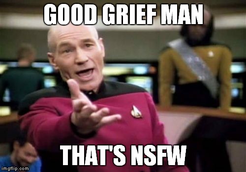 Picard Wtf Meme | GOOD GRIEF MAN THAT'S NSFW | image tagged in memes,picard wtf | made w/ Imgflip meme maker