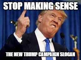 Stop Making Sense | STOP MAKING SENSE; THE NEW TRUMP CAMPAIGN SLOGAN | image tagged in stop making sense | made w/ Imgflip meme maker