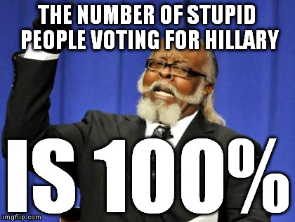 Too Damn High Meme | THE NUMBER OF STUPID PEOPLE VOTING FOR HILLARY IS 100% | image tagged in memes,too damn high | made w/ Imgflip meme maker