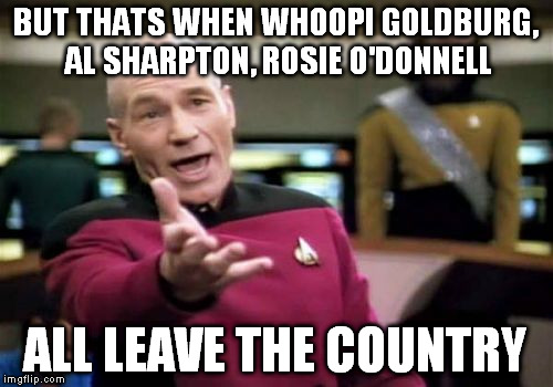 Picard Wtf Meme | BUT THATS WHEN WHOOPI GOLDBURG, AL SHARPTON, ROSIE O'DONNELL ALL LEAVE THE COUNTRY | image tagged in memes,picard wtf | made w/ Imgflip meme maker