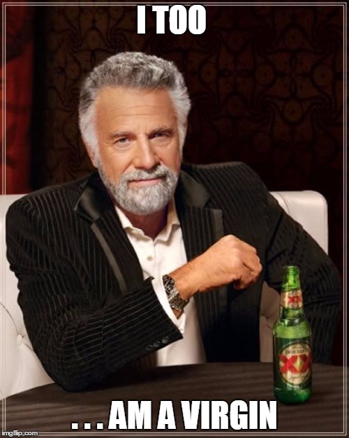 The Most Interesting Man In The World | I TOO; . . . AM A VIRGIN | image tagged in memes,the most interesting man in the world | made w/ Imgflip meme maker