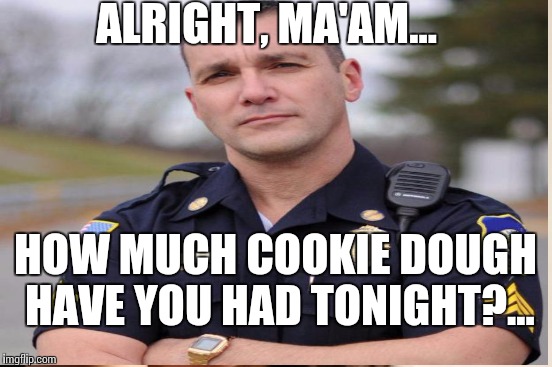 ALRIGHT, MA'AM... HOW MUCH COOKIE DOUGH HAVE YOU HAD TONIGHT?... | made w/ Imgflip meme maker