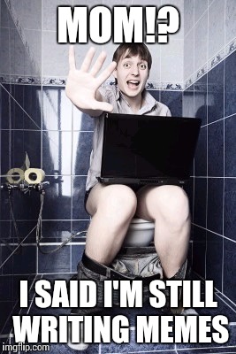 Bathroom | MOM!? I SAID I'M STILL WRITING MEMES | image tagged in bathroom | made w/ Imgflip meme maker