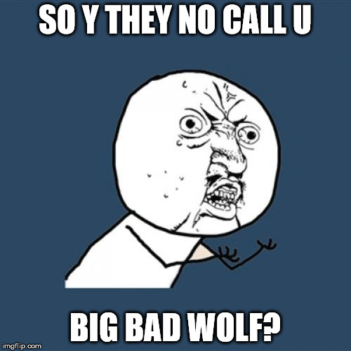 Y U No Meme | SO Y THEY NO CALL U BIG BAD WOLF? | image tagged in memes,y u no | made w/ Imgflip meme maker