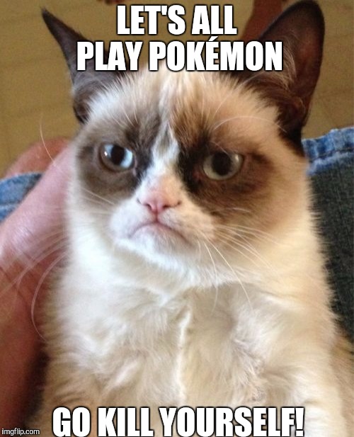 Yeah... We should all play Pokémon Go kill yourself.  | LET'S ALL PLAY POKÉMON; GO KILL YOURSELF! | image tagged in memes,grumpy cat,pokemon go,funny | made w/ Imgflip meme maker