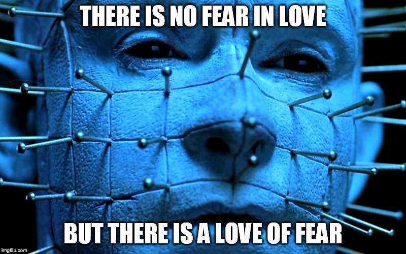 love of fear | THERE IS NO FEAR IN LOVE; BUT THERE IS A LOVE OF FEAR | image tagged in fear,love,perspective | made w/ Imgflip meme maker