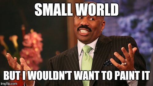 Steve Harvey Meme | SMALL WORLD BUT I WOULDN'T WANT TO PAINT IT | image tagged in memes,steve harvey | made w/ Imgflip meme maker