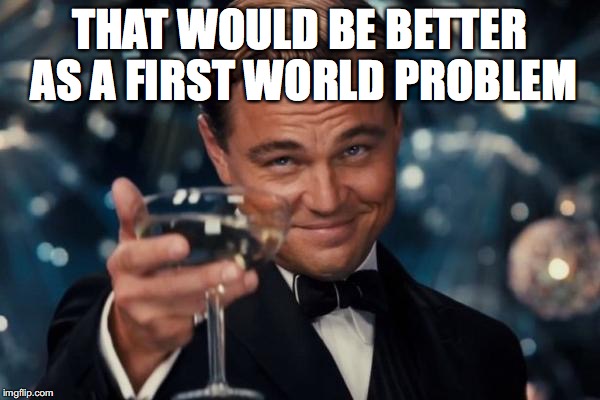 Leonardo Dicaprio Cheers Meme | THAT WOULD BE BETTER AS A FIRST WORLD PROBLEM | image tagged in memes,leonardo dicaprio cheers | made w/ Imgflip meme maker