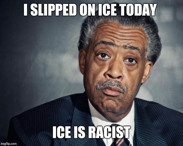 al sharpton racist | I SLIPPED ON ICE TODAY; ICE IS RACIST | image tagged in al sharpton racist | made w/ Imgflip meme maker