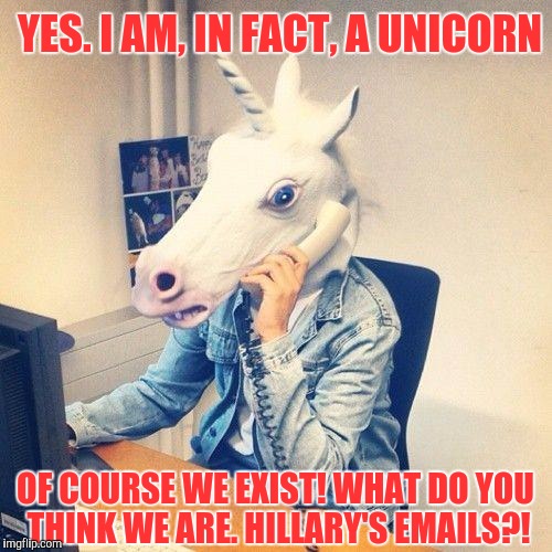 I wonder if unicorns felt the bern? | YES. I AM, IN FACT, A UNICORN; OF COURSE WE EXIST! WHAT DO YOU THINK WE ARE. HILLARY'S EMAILS?! | image tagged in unicorn phone | made w/ Imgflip meme maker
