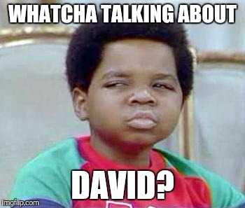 Whatchu Talkin' Bout, Willis? | WHATCHA TALKING ABOUT; DAVID? | image tagged in whatchu talkin' bout willis? | made w/ Imgflip meme maker