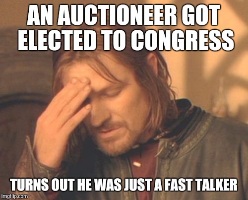 True story, and a few of you know who I'm talking about | AN AUCTIONEER GOT ELECTED TO CONGRESS; TURNS OUT HE WAS JUST A FAST TALKER | image tagged in memes,frustrated boromir,funny | made w/ Imgflip meme maker