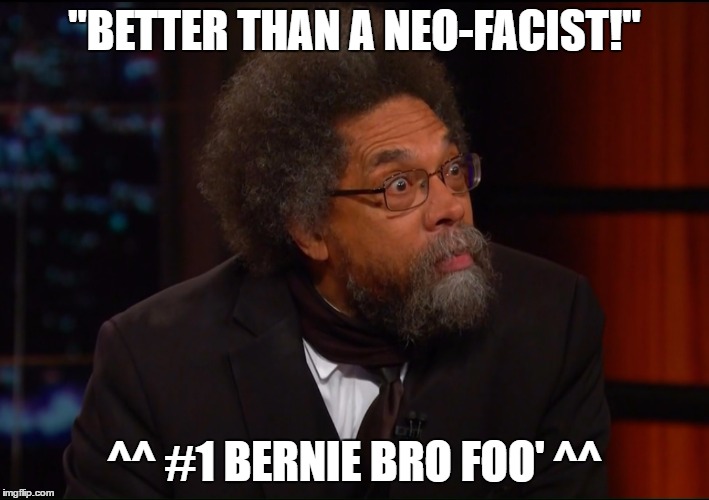 "BETTER THAN A NEO-FACIST!"; ^^ #1 BERNIE BRO FOO' ^^ | image tagged in hillary,trump | made w/ Imgflip meme maker