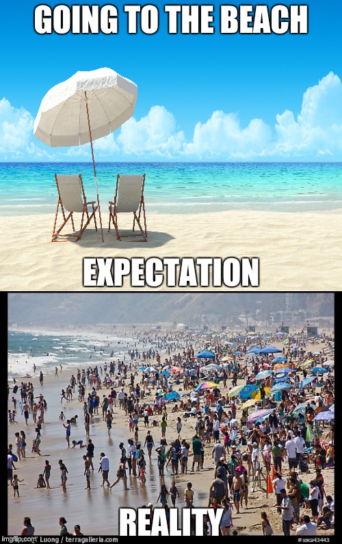 Expectation vs Reality | GOING TO THE BEACH; EXPECTATION; REALITY | image tagged in expectation vs reality,beach,memes,summer | made w/ Imgflip meme maker