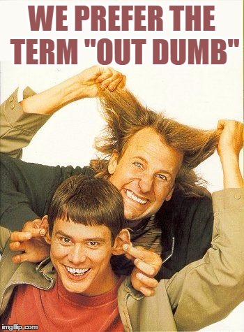 DUMB and dumber | WE PREFER THE TERM "OUT DUMB" | image tagged in dumb and dumber | made w/ Imgflip meme maker