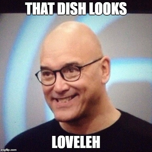 Greg really wants to eat that dish.  | THAT DISH LOOKS; LOVELEH | image tagged in greg strange face,chef,dishes,food | made w/ Imgflip meme maker