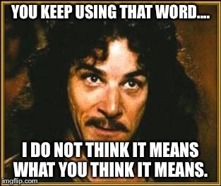 princess bride |  YOU KEEP USING THAT WORD.... I DO NOT THINK IT MEANS WHAT YOU THINK IT MEANS. | image tagged in princess bride | made w/ Imgflip meme maker