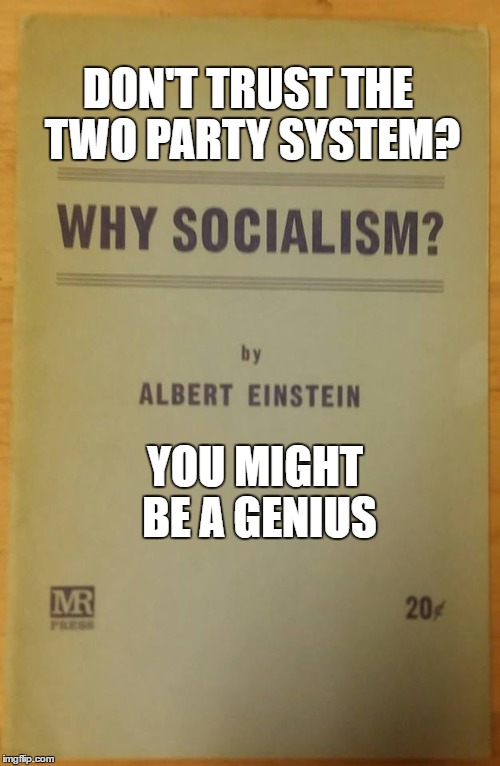 Don't Trust the Two Party System?  | DON'T TRUST THE TWO PARTY SYSTEM? YOU MIGHT BE A GENIUS | image tagged in socialism,green party,jill stein | made w/ Imgflip meme maker