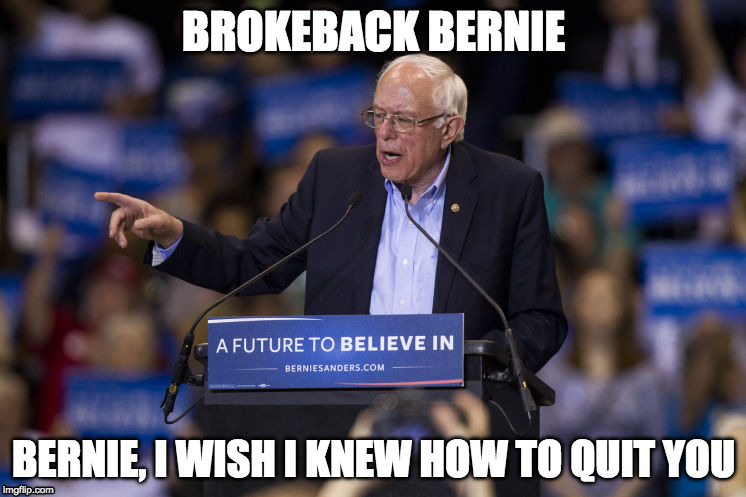 Brokeback Bernie | BROKEBACK BERNIE; BERNIE, I WISH I KNEW HOW TO QUIT YOU | image tagged in bernie sanders | made w/ Imgflip meme maker
