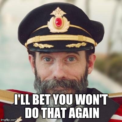 Captain Obvious | I'LL BET YOU WON'T DO THAT AGAIN | image tagged in captain obvious | made w/ Imgflip meme maker