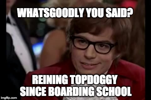 OG Whatsgoodly Master | WHATSGOODLY YOU SAID? REINING TOPDOGGY SINCE BOARDING SCHOOL | image tagged in memes,original meme,funny memes,austin powers,dog | made w/ Imgflip meme maker