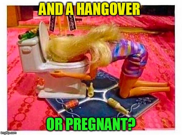 Barbie party | AND A HANGOVER OR PREGNANT? | image tagged in barbie party | made w/ Imgflip meme maker