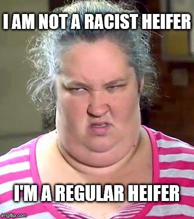 Regular Heifer | I AM NOT A RACIST HEIFER; I'M A REGULAR HEIFER | image tagged in ugly,meme,racist,cow,redneck,fat | made w/ Imgflip meme maker