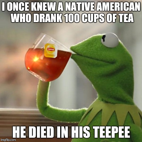 But That's None Of My Business Meme |  I ONCE KNEW A NATIVE AMERICAN WHO DRANK 100 CUPS OF TEA; HE DIED IN HIS TEEPEE | image tagged in memes,but thats none of my business,kermit the frog | made w/ Imgflip meme maker