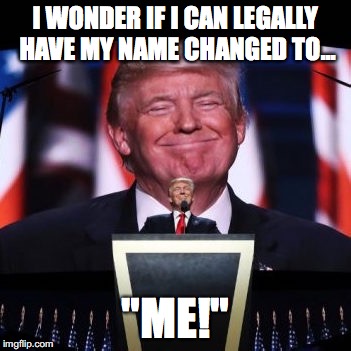 I WONDER IF I CAN LEGALLY HAVE MY NAME CHANGED TO... "ME!" | image tagged in donald trump | made w/ Imgflip meme maker