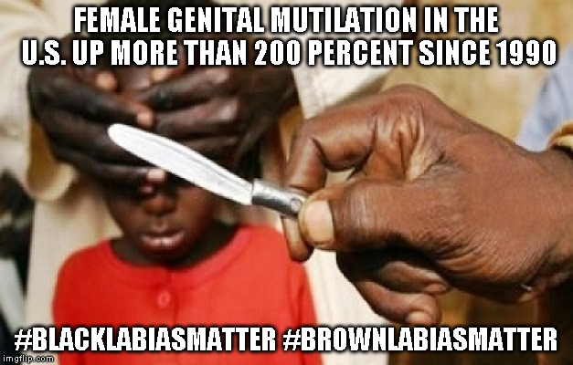 FEMALE GENITAL MUTILATION IN THE U.S. UP MORE THAN 200 PERCENT SINCE 1990; #BLACKLABIASMATTER
#BROWNLABIASMATTER | image tagged in fgm | made w/ Imgflip meme maker
