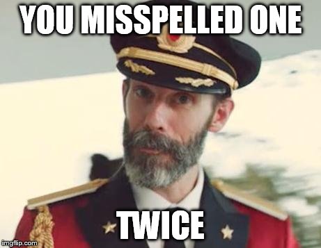 YOU MISSPELLED ONE TWICE | image tagged in captain obvious | made w/ Imgflip meme maker