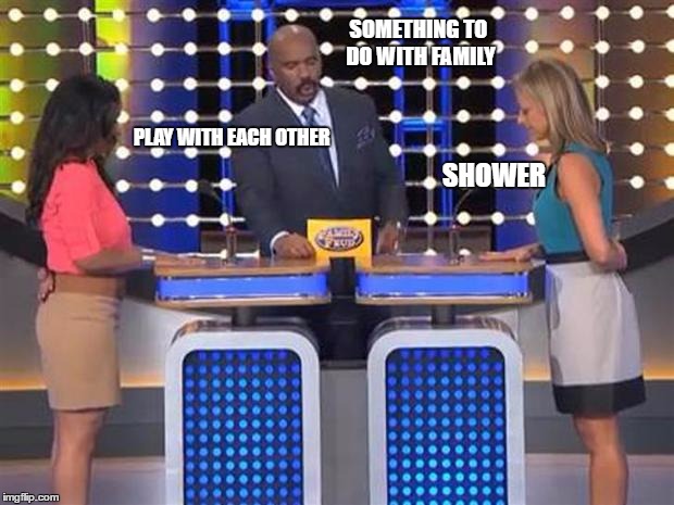 Family feud  | SOMETHING TO DO WITH FAMILY; PLAY WITH EACH OTHER; SHOWER | image tagged in family feud | made w/ Imgflip meme maker