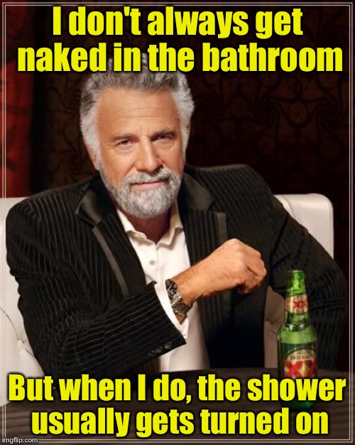 The Most Interesting Man In The World | I don't always get naked in the bathroom; But when I do, the shower usually gets turned on | image tagged in memes,the most interesting man in the world | made w/ Imgflip meme maker