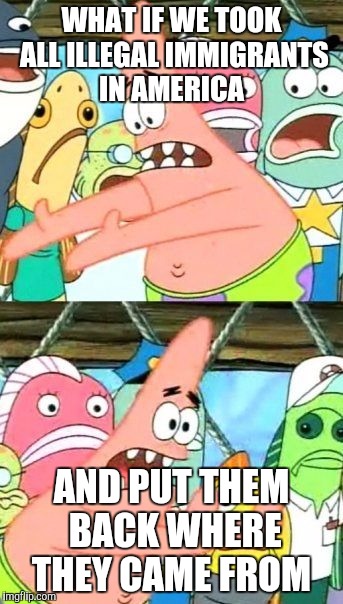 Put It Somewhere Else Patrick | WHAT IF WE TOOK ALL ILLEGAL IMMIGRANTS IN AMERICA; AND PUT THEM BACK WHERE THEY CAME FROM | image tagged in memes,put it somewhere else patrick | made w/ Imgflip meme maker
