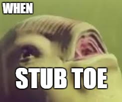 WHEN; STUB TOE | image tagged in when stub toe,stub,toe,meme,no man's sky | made w/ Imgflip meme maker