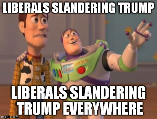 X, X Everywhere Meme | LIBERALS SLANDERING TRUMP LIBERALS SLANDERING TRUMP EVERYWHERE | image tagged in memes,x x everywhere | made w/ Imgflip meme maker