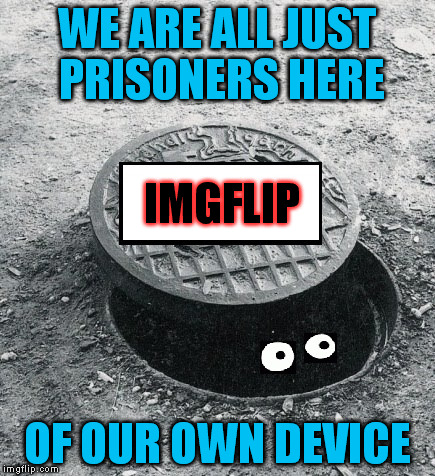 the thing in the hole | WE ARE ALL JUST PRISONERS HERE OF OUR OWN DEVICE IMGFLIP | image tagged in the thing in the hole | made w/ Imgflip meme maker