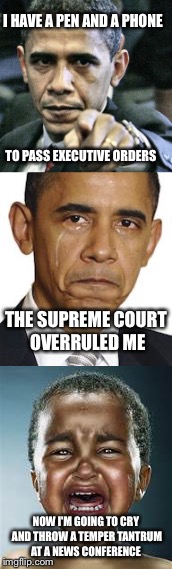 obamalamadingdong | I HAVE A PEN AND A PHONE; TO PASS EXECUTIVE ORDERS; THE SUPREME COURT OVERRULED ME; NOW I'M GOING TO CRY AND THROW A TEMPER TANTRUM AT A NEWS CONFERENCE | image tagged in memes | made w/ Imgflip meme maker