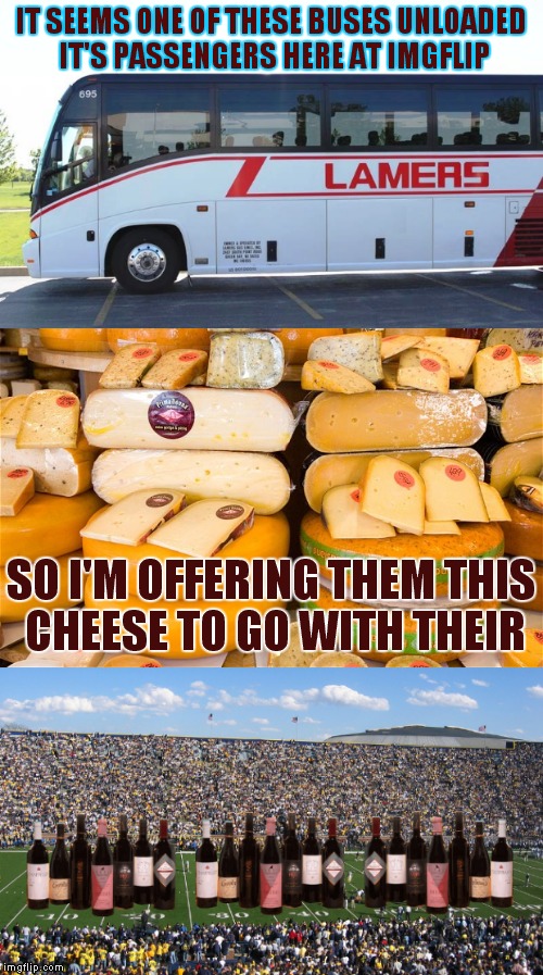 If you don't like something then don't look at it grow up | IT SEEMS ONE OF THESE BUSES UNLOADED IT'S PASSENGERS HERE AT IMGFLIP; SO I'M OFFERING THEM THIS CHEESE TO GO WITH THEIR | image tagged in memes,whiners,crybabies,custom template | made w/ Imgflip meme maker