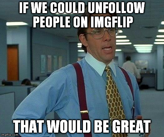 Trying to get through latest, wishing I could filter out most of it. I just don't have the time. | IF WE COULD UNFOLLOW PEOPLE ON IMGFLIP; THAT WOULD BE GREAT | image tagged in memes,that would be great | made w/ Imgflip meme maker