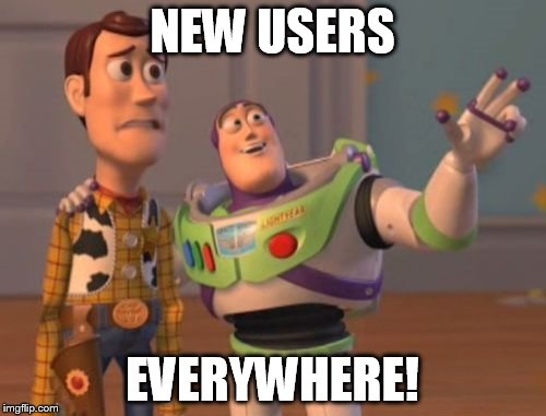 X, X Everywhere Meme | NEW USERS EVERYWHERE! | image tagged in memes,x x everywhere | made w/ Imgflip meme maker