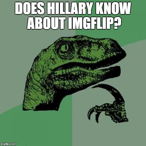Philosoraptor Meme | DOES HILLARY KNOW ABOUT IMGFLIP? | image tagged in memes,philosoraptor | made w/ Imgflip meme maker