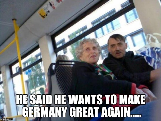 oh no not him again!!!!! | HE SAID HE WANTS TO MAKE GERMANY GREAT AGAIN..... | image tagged in hitler | made w/ Imgflip meme maker