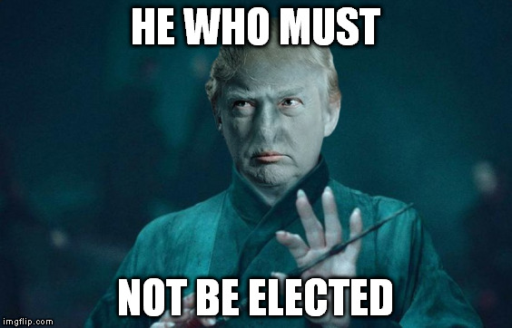 Trump - He Who Must Not Be Elected |  HE WHO MUST; NOT BE ELECTED | image tagged in donald trump,voldemort,election 2016,trump,harry potter,nevertrump | made w/ Imgflip meme maker