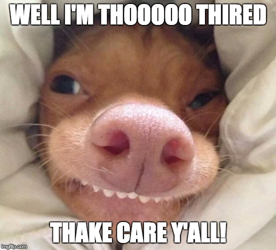 good morning | WELL I'M THOOOOO THIRED; THAKE CARE Y'ALL! | image tagged in good morning | made w/ Imgflip meme maker