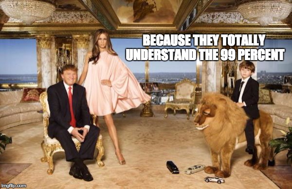 BECAUSE THEY TOTALLY UNDERSTAND THE 99 PERCENT | image tagged in trump excess,trump and melania,99 percent,they totally understand | made w/ Imgflip meme maker