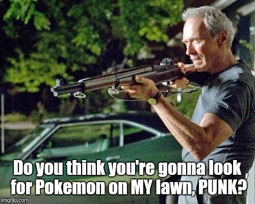 Do you feel lucky? | Do you think you're gonna look for Pokemon on MY lawn, PUNK? | image tagged in clint eastwood lawn,pokemon go | made w/ Imgflip meme maker