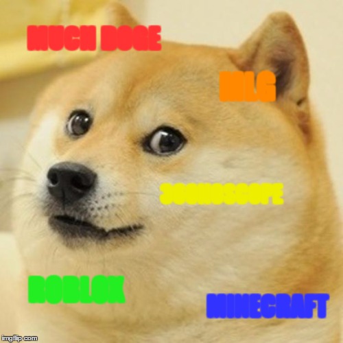 Doge Meme | MUCH DOGE; MLG; 360NOSCOPE; ROBLOX; MINECRAFT | image tagged in memes,doge | made w/ Imgflip meme maker